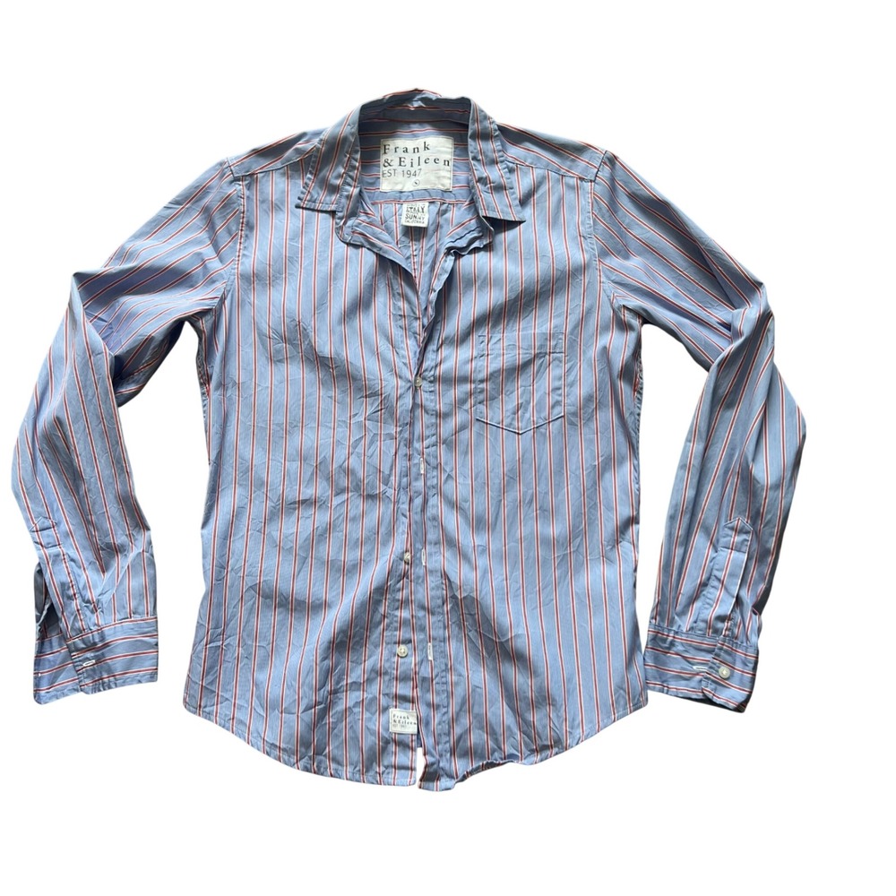 Frank & Eileen Women Shirt S Blue Red Stripe Excellent Barry Button Down